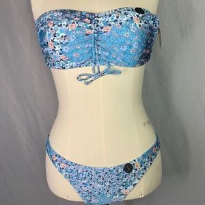 Gathered Backless Halter Bikini Top & Bottom Shimmer -L